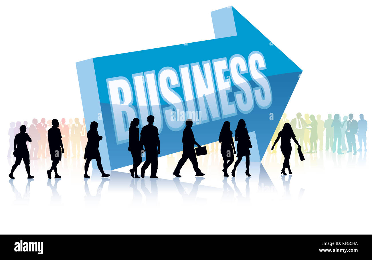 Die Leute gehen in eine Richtung ð Geschäft. Sie wollen die Business Community beizutreten. Stockfoto