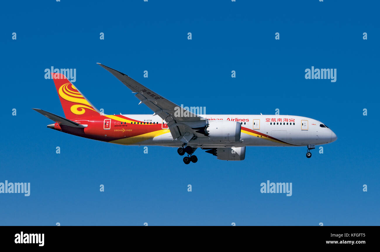 China Hainan Airlines Dreamliner Boeing 787 Landung in Las Vegas, Nevada Stockfoto