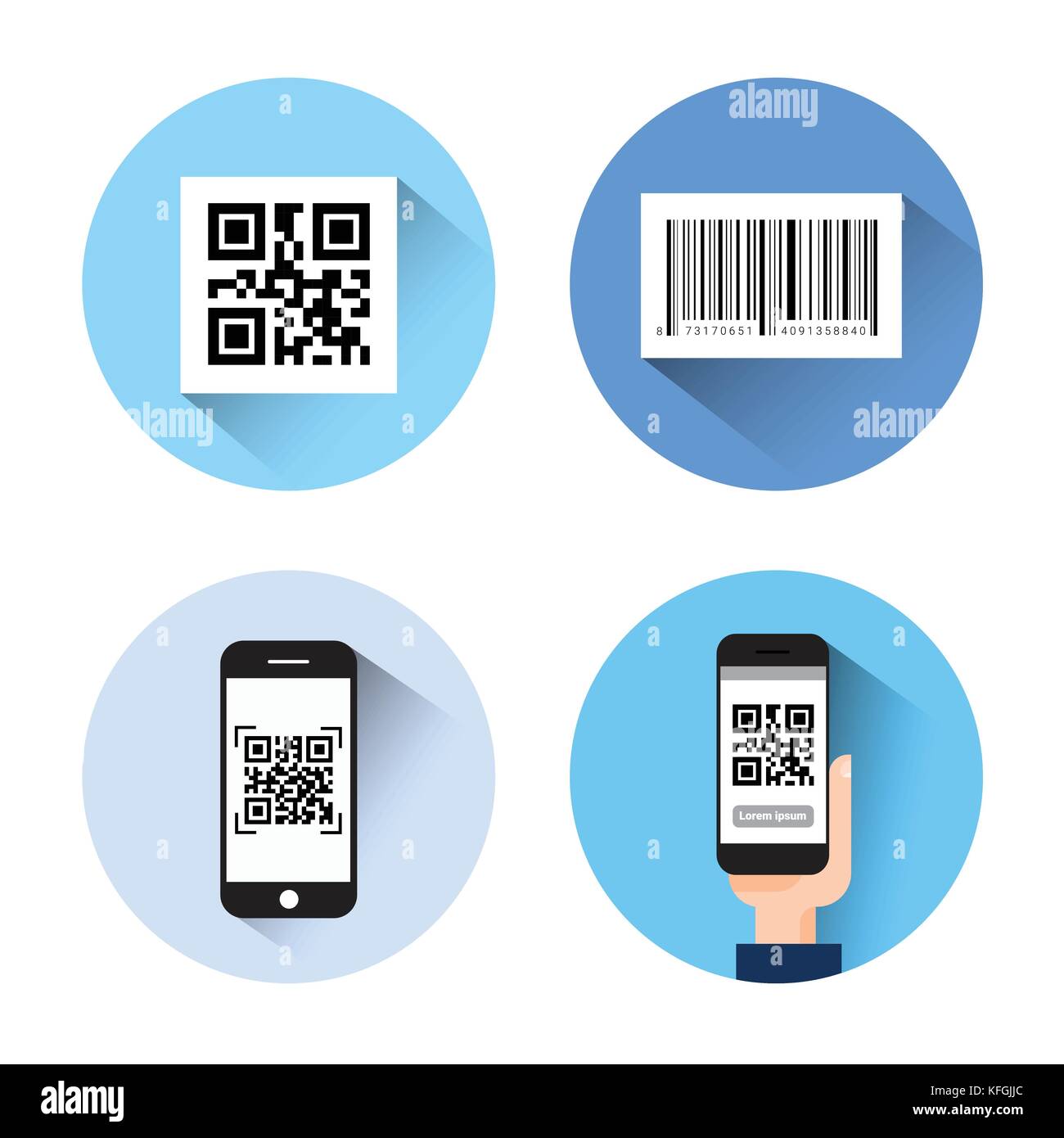 Satz von Symbolen mit Bar QR-Code scannen smart phones auf weißem Hintergrund Stock Vektor