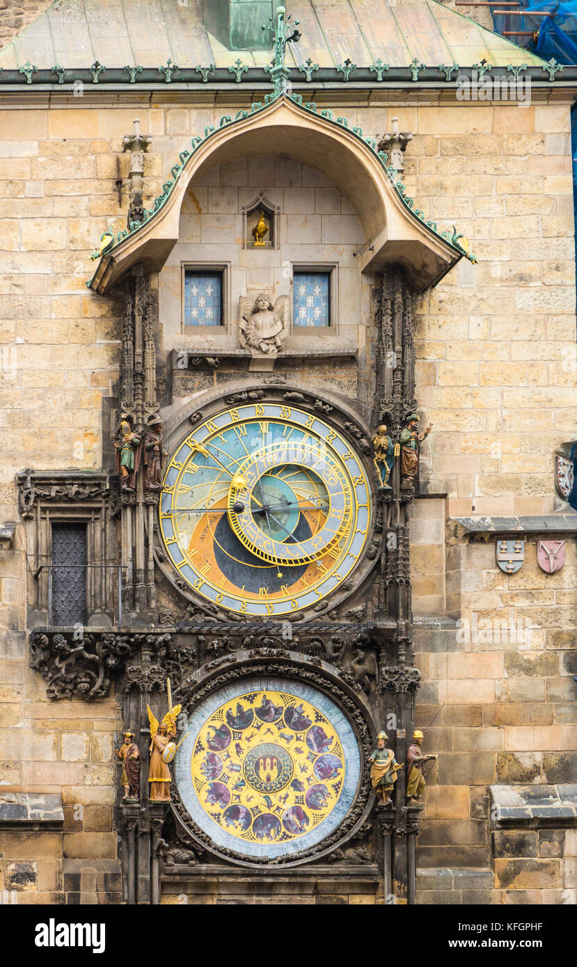 Astronomische Uhr in Prag die frontale Aufnahme Stockfoto