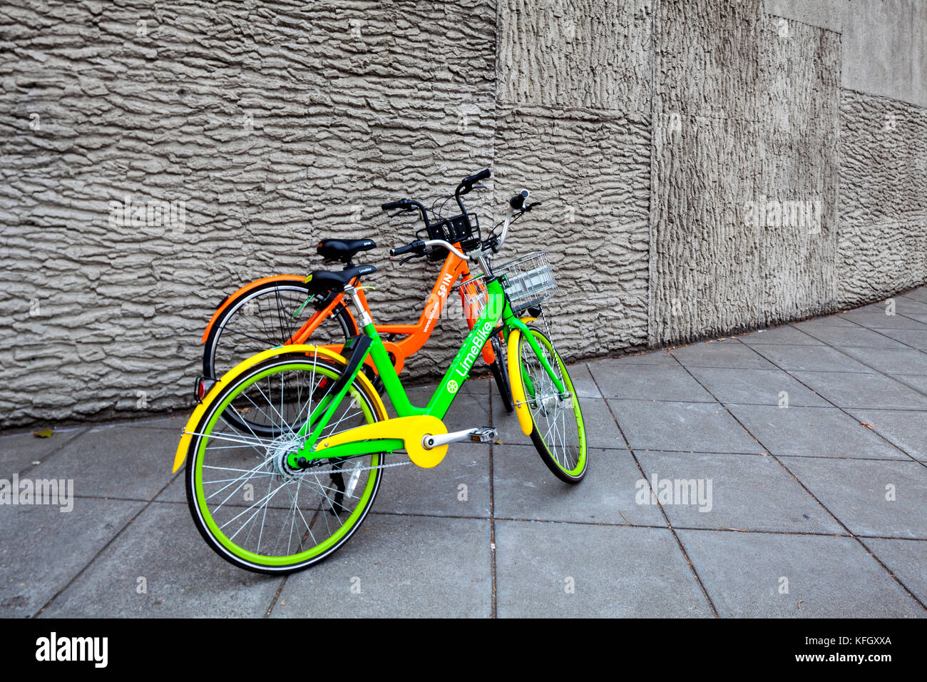 WA14161-00...WASHINGTON - Fahrrad-Sharing-Programme Lime Bike and Spin in Seattle. Stockfoto