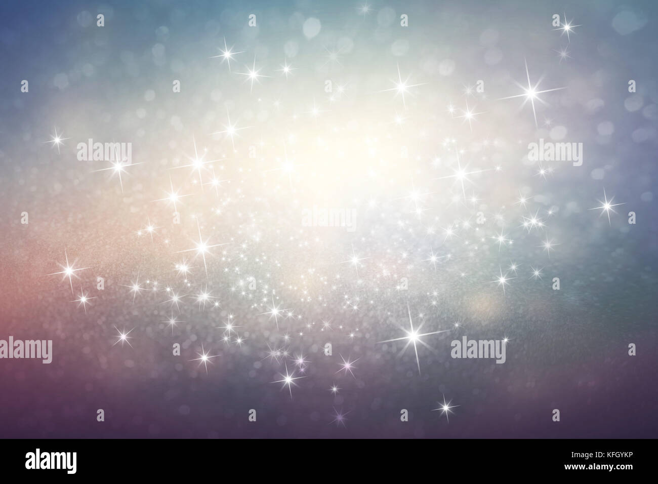 Helle Sterne explodieren auf einem glitzernden, unscharfen Hintergrund - festliches Material Stockfoto