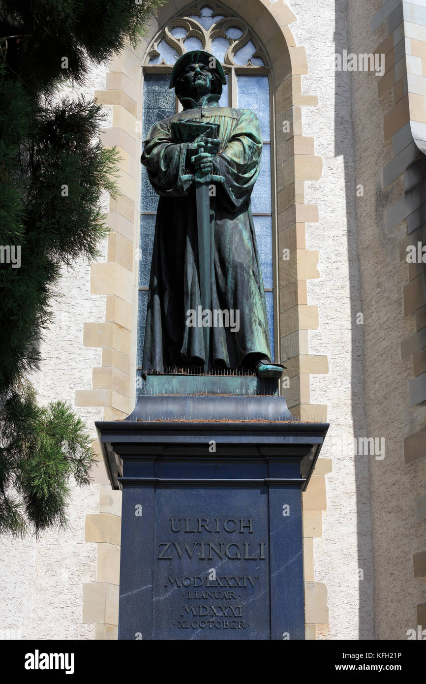 Statue von Ulrich Zwingli, Zürich, Schweiz Stockfoto