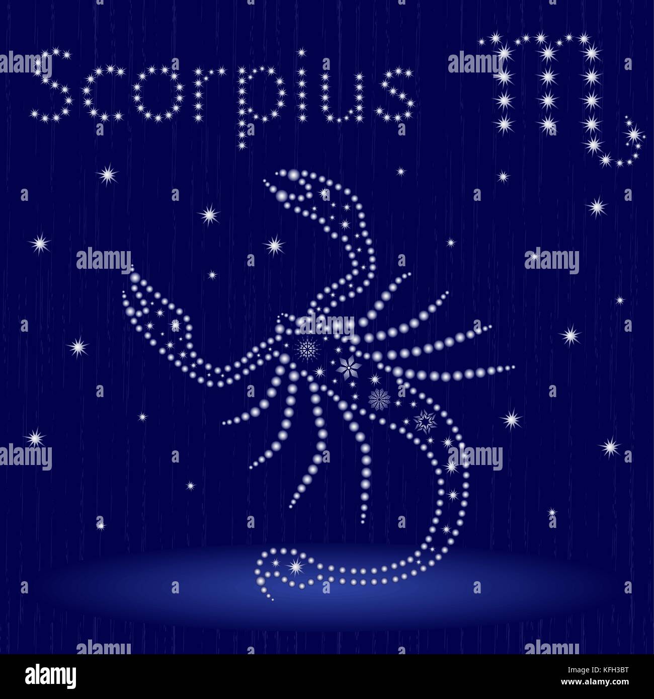 Sternzeichen Scorpius auf einem blauen Sternenhimmel, Hand gezeichnet Vector Illustration im Winter Motiv mit stilisierten Sternen und Schneeflocken über nahtlose Hintergrund Stock Vektor