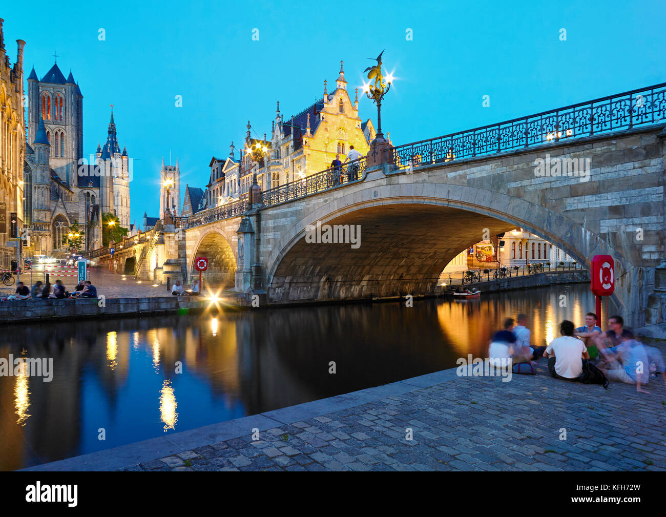 Touristisches Herz von Gent Stockfoto