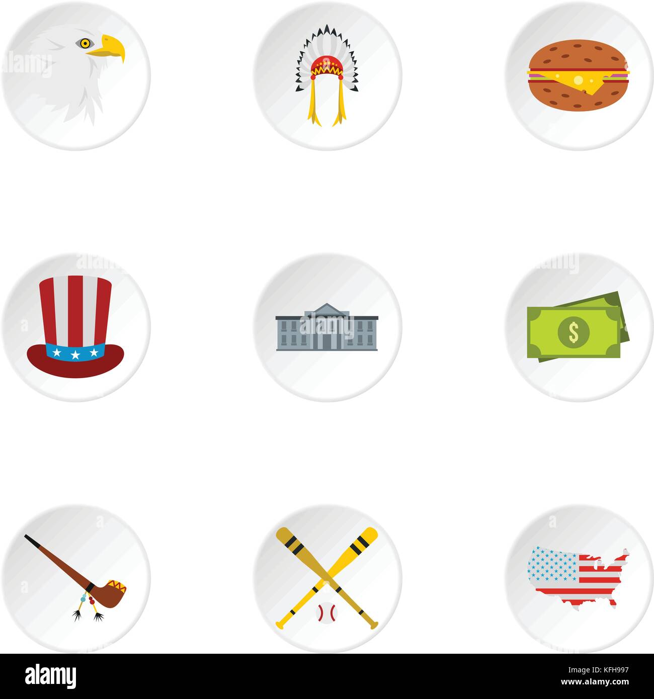 Tourismus in usa Symbole, flacher Stil Stock Vektor