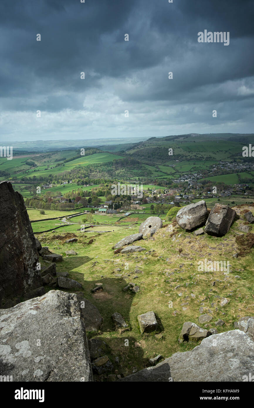 Blick vom Curbar Rand in den Peak District National Park, Derbyshire, England, UK Stockfoto