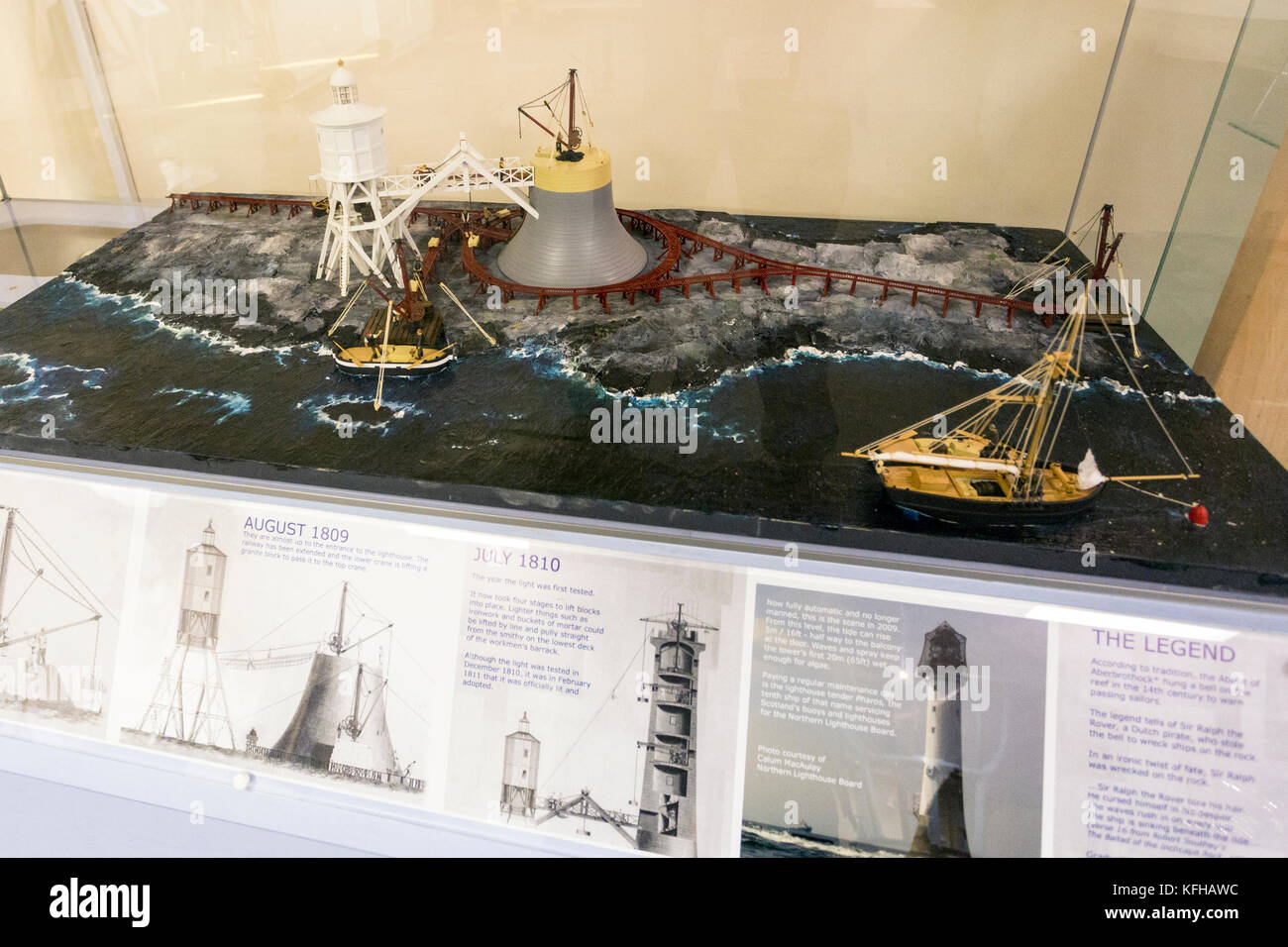 Ein Modell des Gebäudes der Bell Rock Leuchtturm im Museum der Schottischen Leuchttürme in Fraserburgh, Aberdeenshire, Schottland, Großbritannien Stockfoto