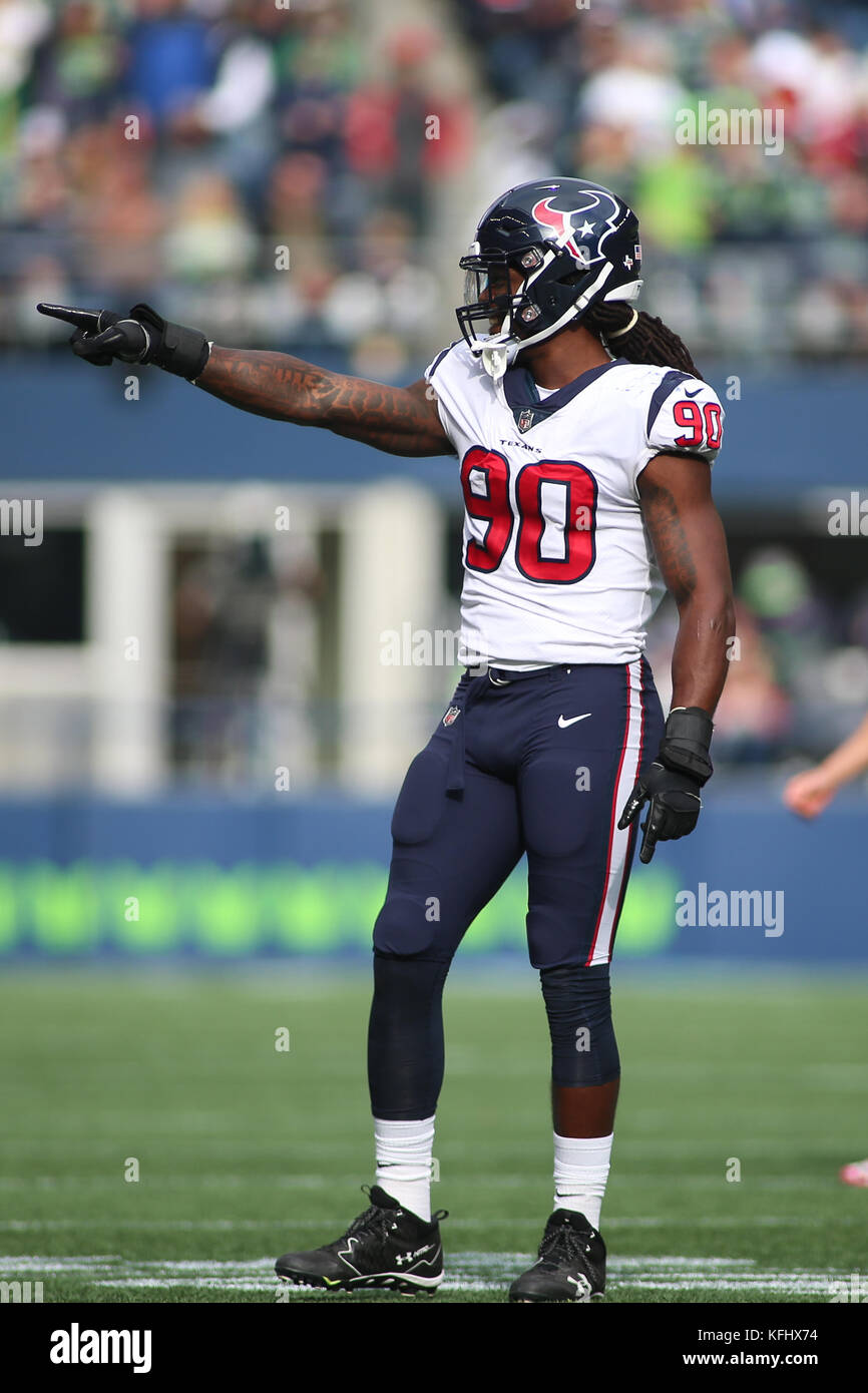 Seattle, Washington, USA. 29 Okt, 2017. Oktober 29, 2017: Houston Texans defensive Ende Jadeveon Clowney (90) auf dem Feld während eines Spiels zwischen den Houston Texans und die Seattle Seahawks an CenturyLink Feld in Seattle, WA am 29. Oktober 2017. Sean Brown/CSM Credit: Cal Sport Media/Alamy leben Nachrichten Stockfoto