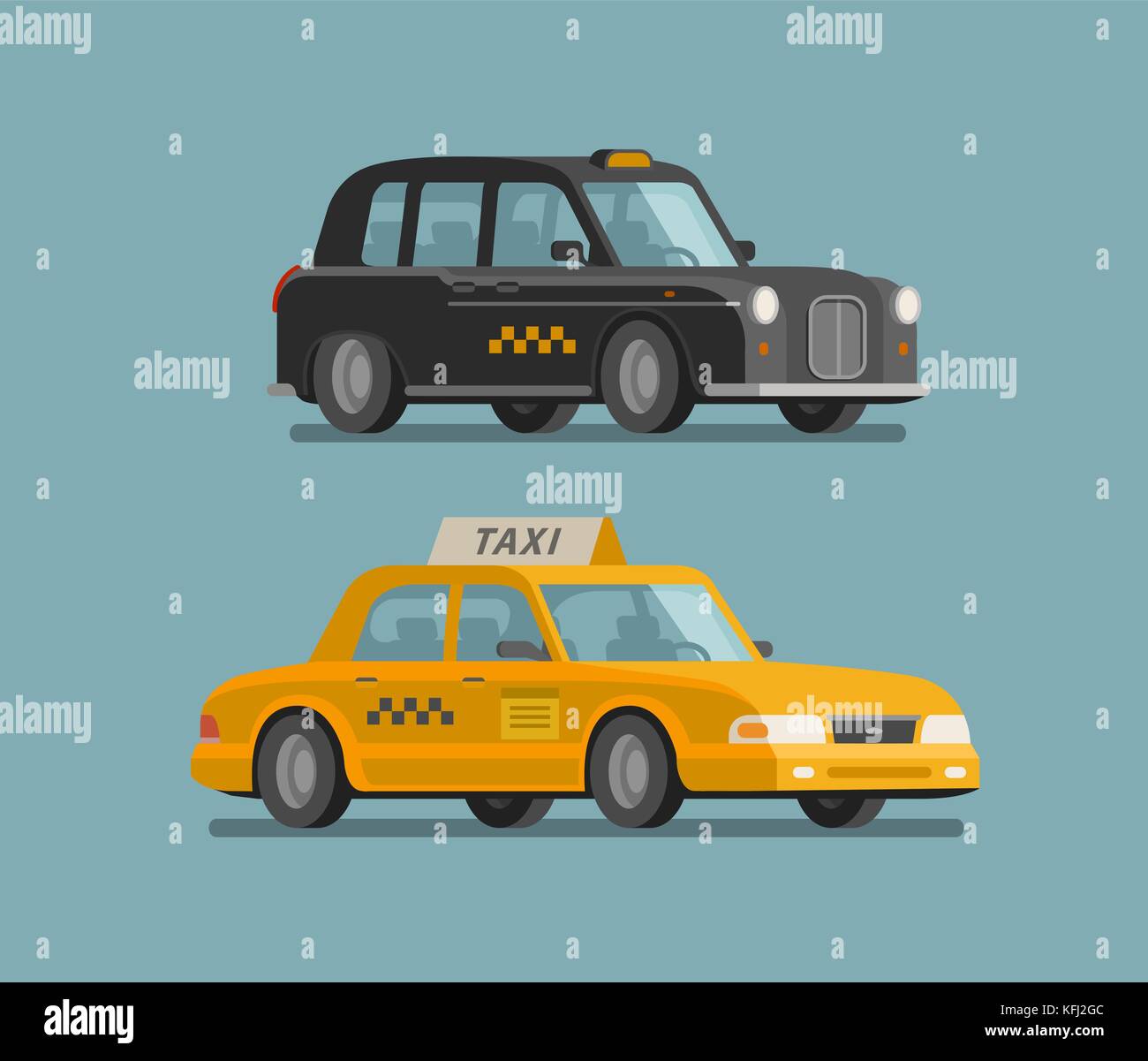 Taxiservice, Taxikonzept. Symbol oder Symbol für Fahrzeug, Fahrzeug, Transport, Lieferung. Illustration des Zeichentrickvektors Stock Vektor