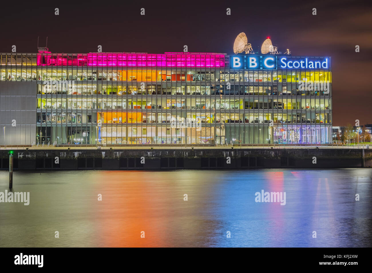 BBC Schottland Gebäude, Glasgow, Schottland, Großbritannien Nacht Stockfoto