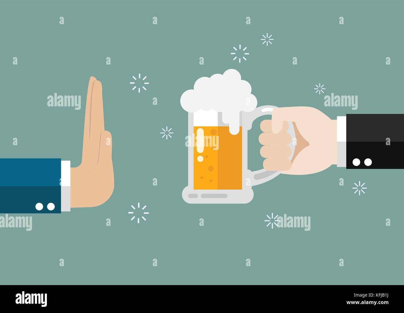 Geste Ablehnung ein Glas Bier. Kein Alkohol Stock Vektor