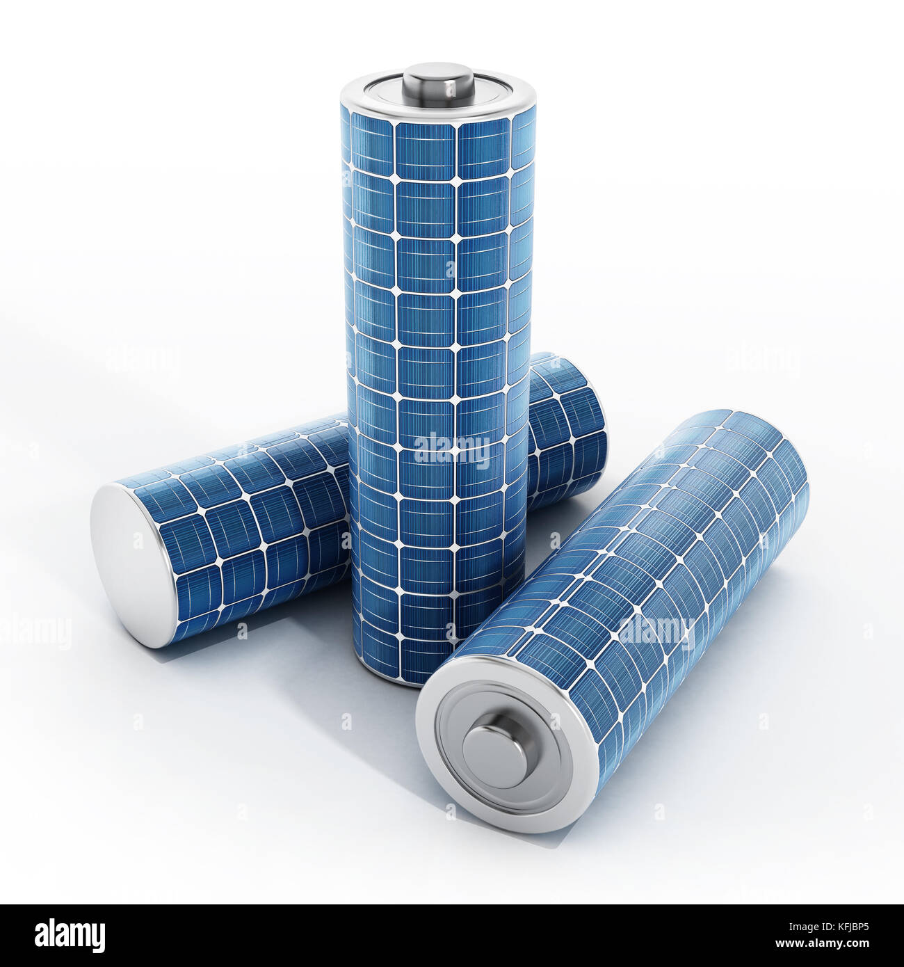 Solarmodul aus der AAA-Batterie. 3D-Darstellung. Stockfoto