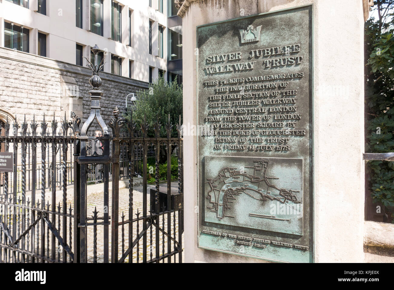Silver Jubilee Walkway Trust sign/Plakette auf Chancery Lane, London, UK Stockfoto