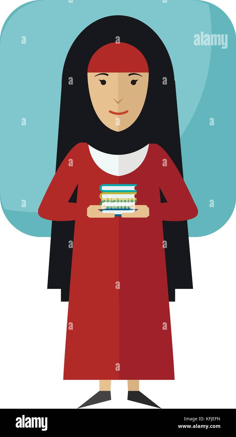 Vector Illustration von muslimischen Mädchen mit Büchern in Nationale Kleidung. Konzept des Lernens mit arabischen Studenten Stock Vektor