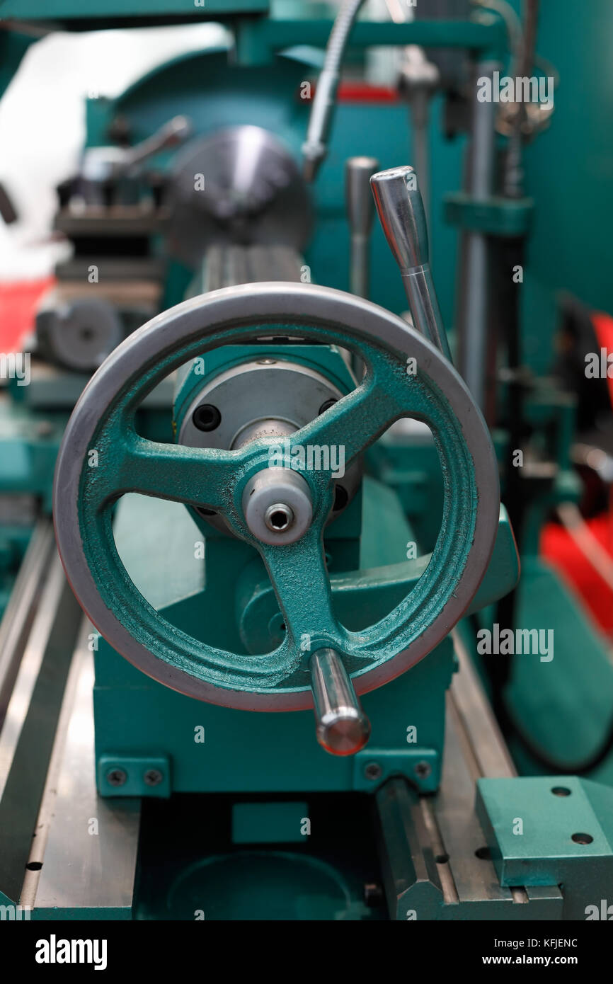 Reitstock der Drehbank Maschine. Selektive konzentrieren. Stockfoto