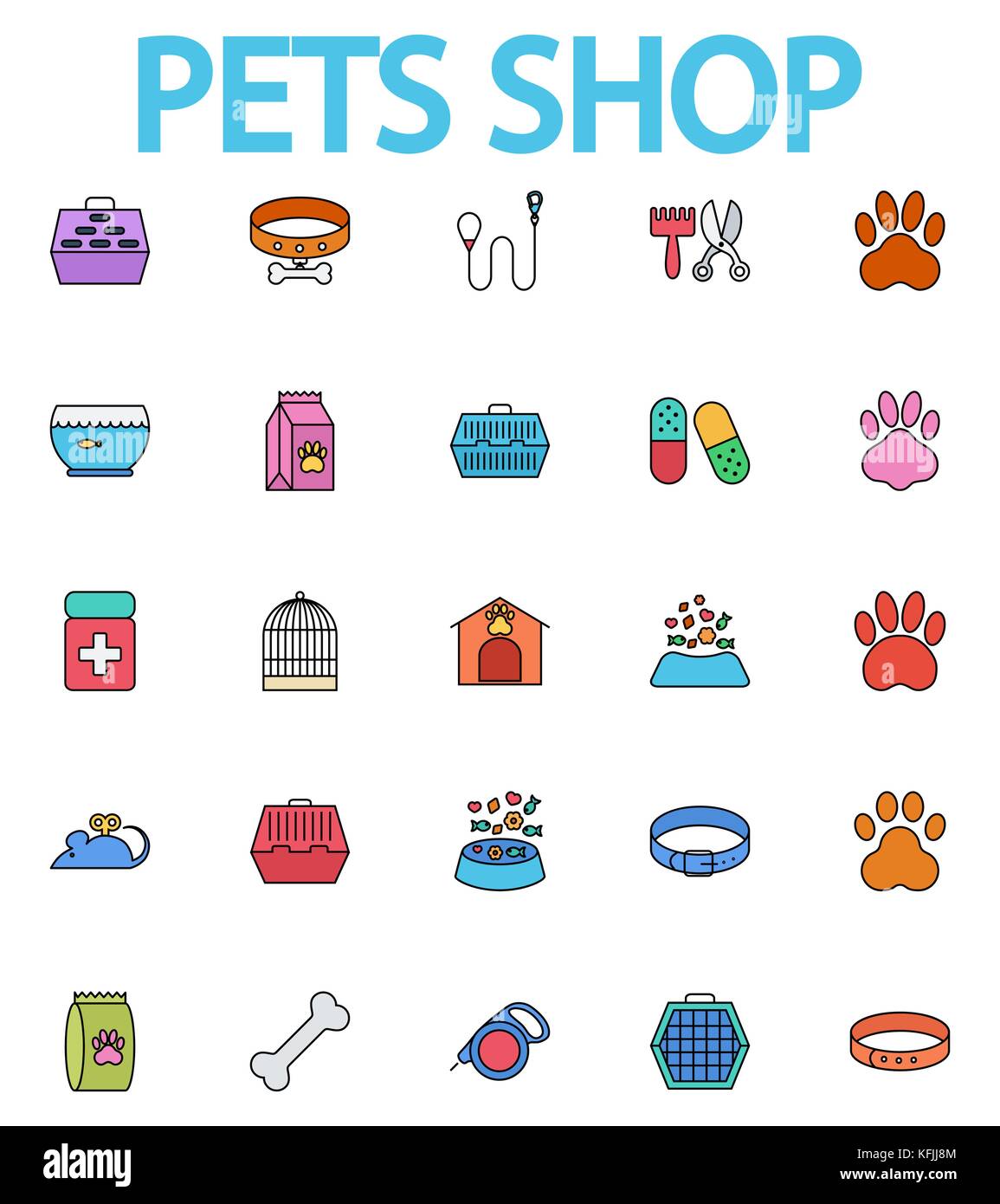Haustiere shop Icons Set. Flache Vektor im Zusammenhang mit Icon-Set für Web und mobile Anwendungen. Es kann als - Logo, Symbol, Piktogramm, Infografik-Element verwendet werden. VEC Stock Vektor