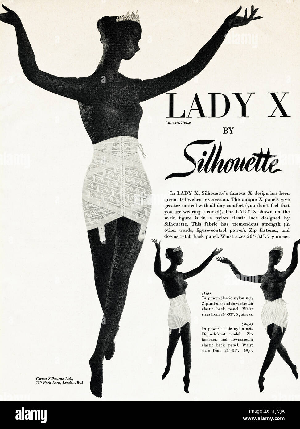 1950er alte alte alte Originalwerbung im britischen Magazin Printwerbung Lady X Corset von Silhouette aus dem Jahr 1958 UK Stockfoto