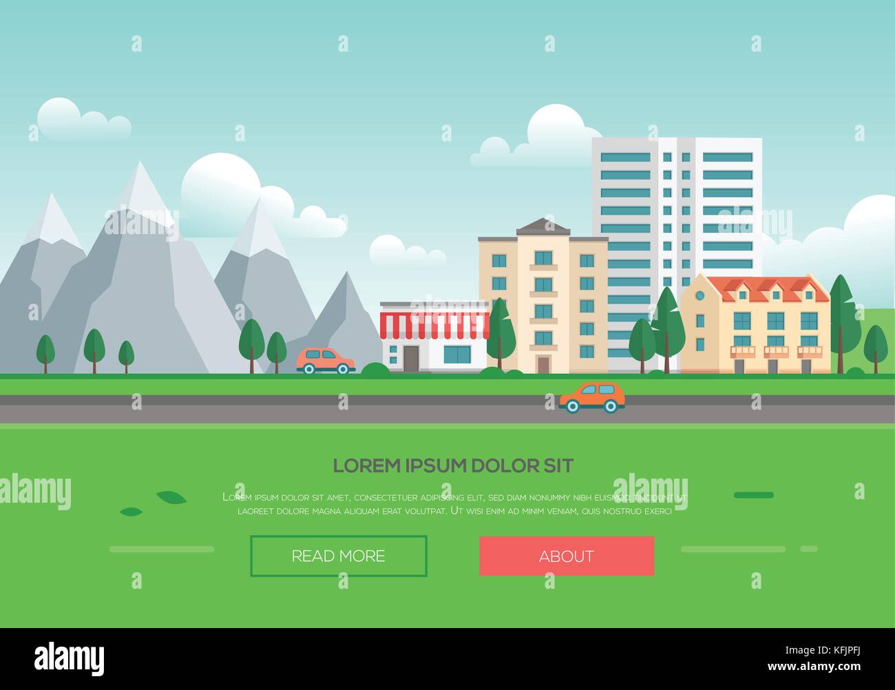 Umweltfreundliche Stadt durch die Berge - moderne Vector Illustration Stock Vektor