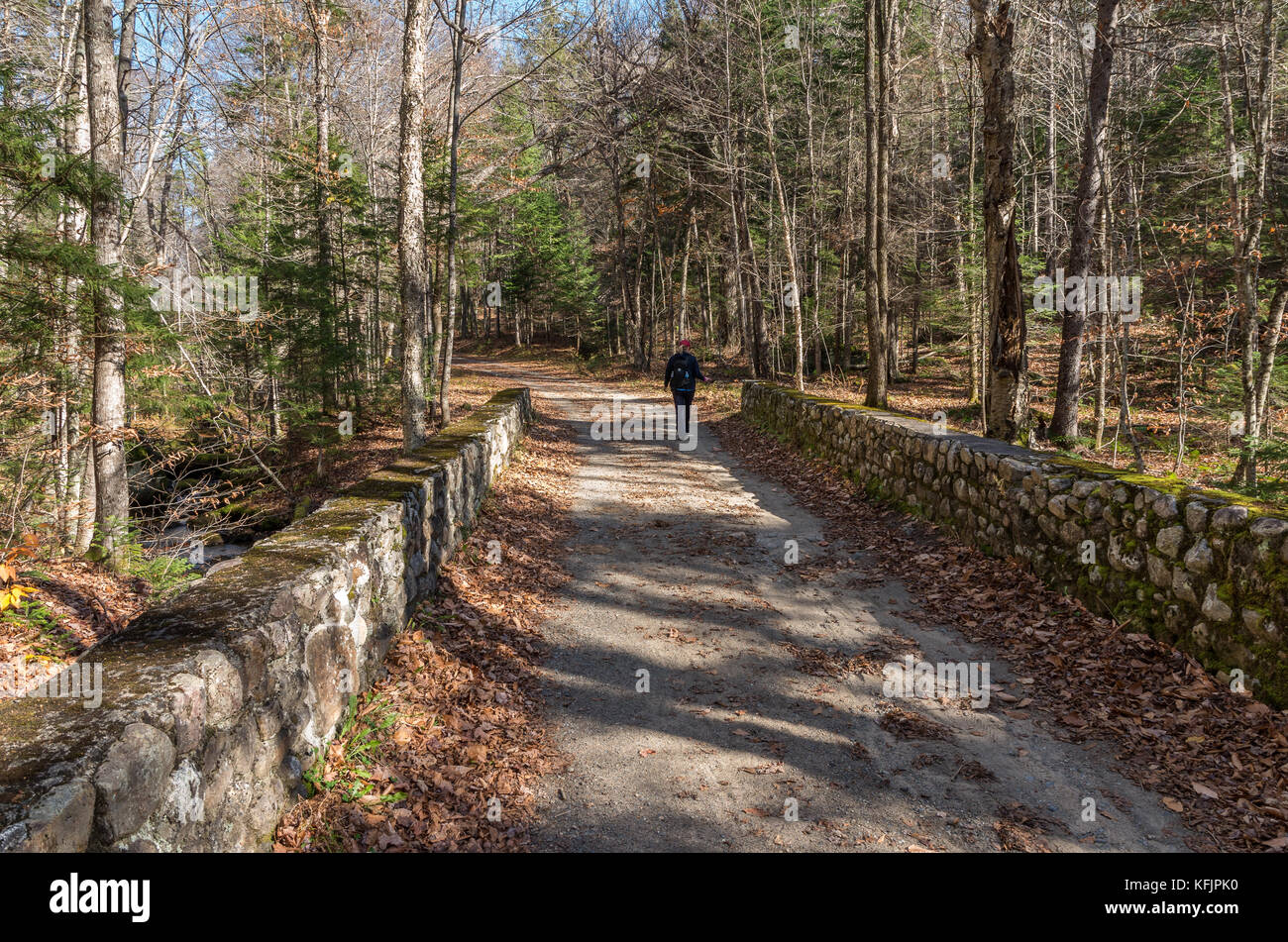 Frau unter Foto, alte steinerne Brücke auf dem Weg zur santanoni große Lager Stockfoto
