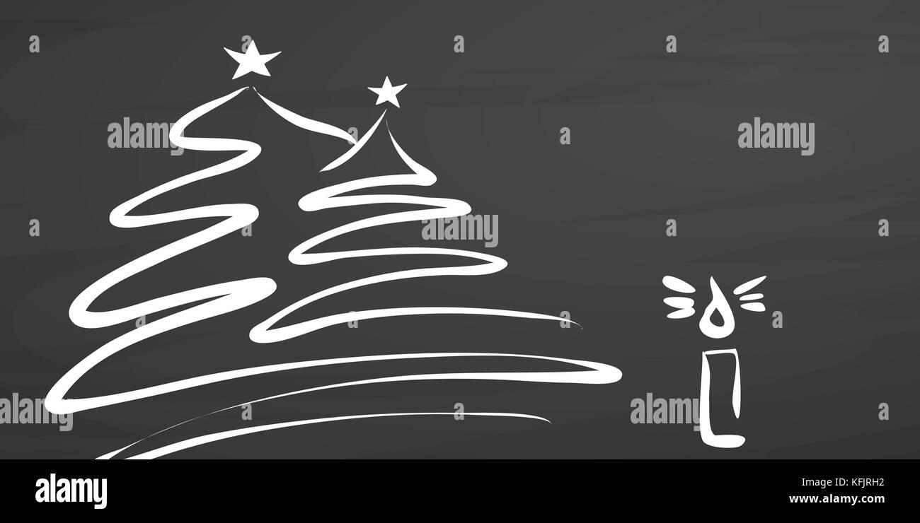 Weihnachtsbäume und Kerzen am Schwarzen Brett. Handdrawn vektor Skizze, saubere Konturen, Vintage Style Tafel. Stock Vektor