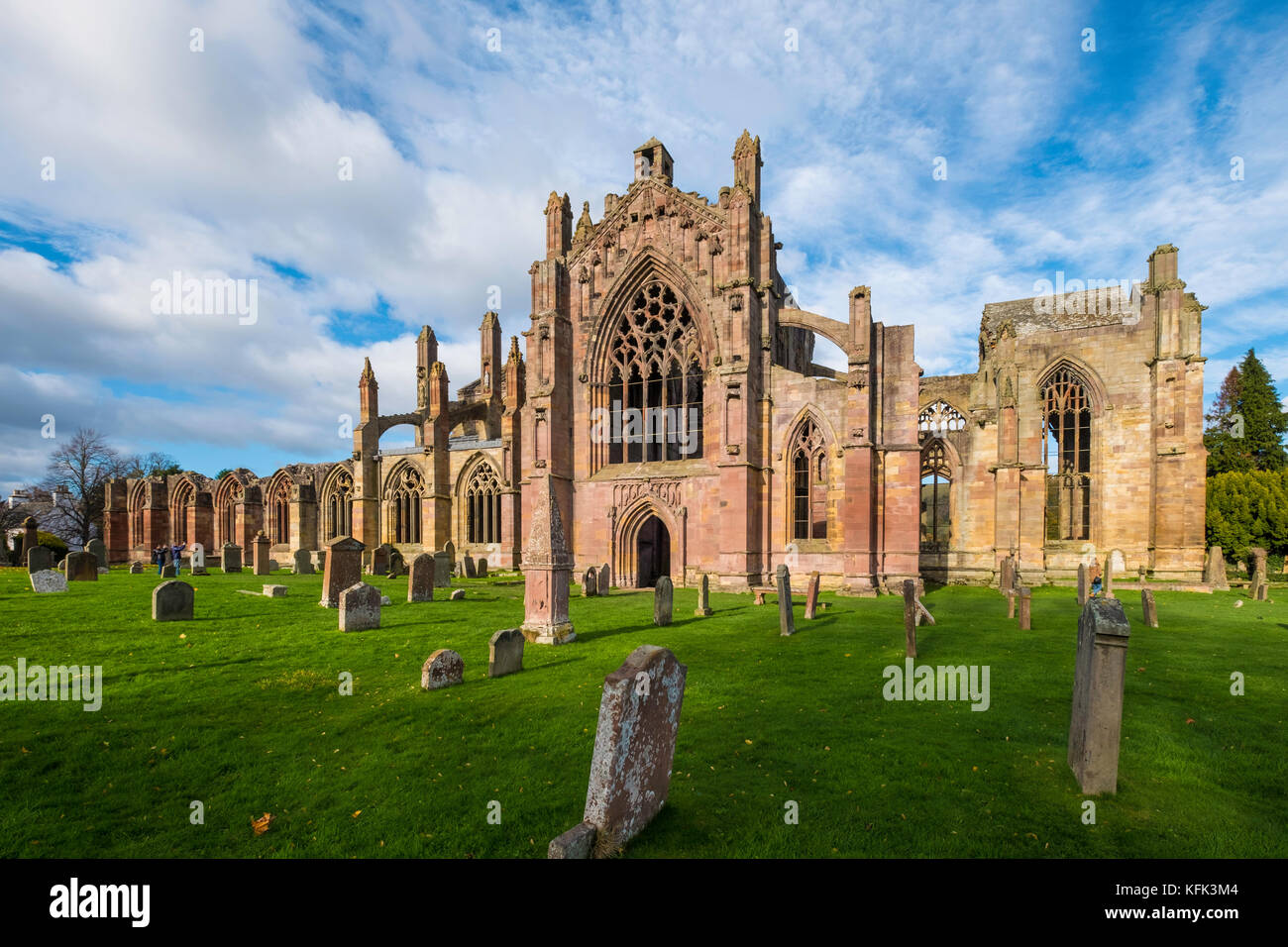Anzeigen von Melrose Abbey in Scottish Borders, Schottland, Vereinigtes Königreich Stockfoto