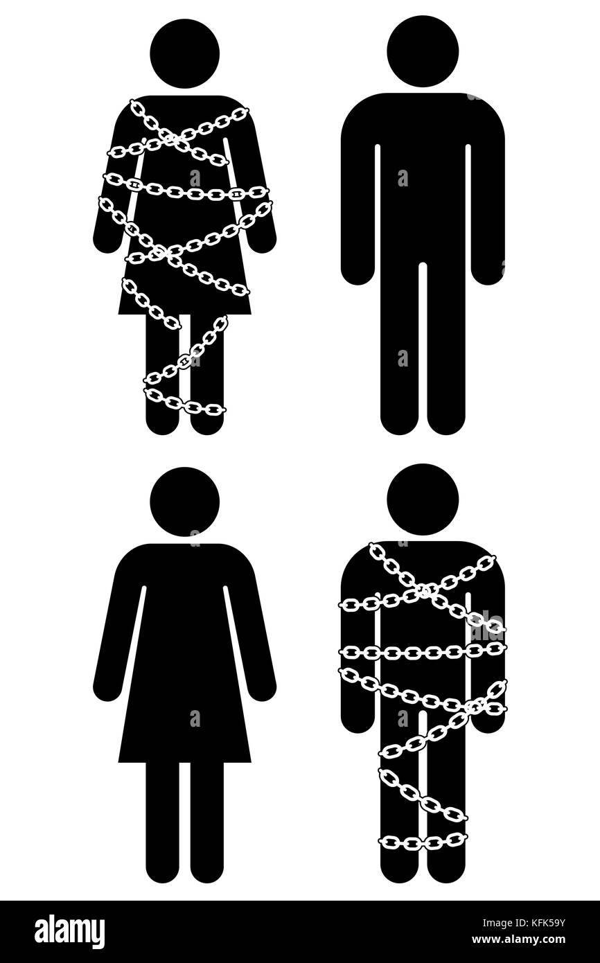 Silhouette Mann und Frau Schilder mit Ketten auf weißem Hintergrund - Vector Illustration isoliert Stock Vektor