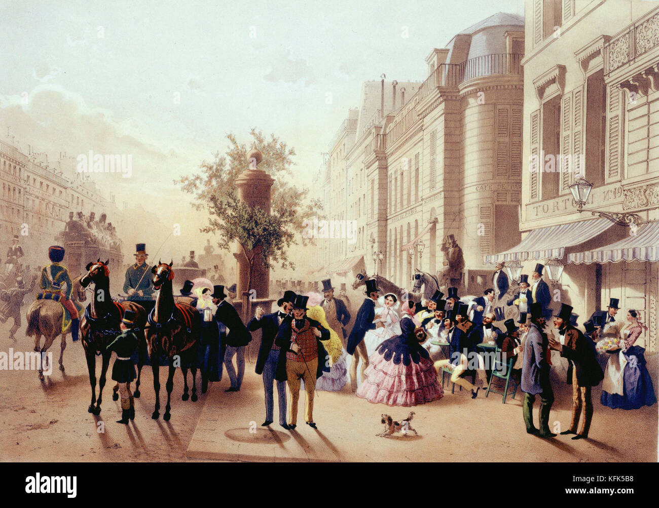 Eugène Guérard Boulevard des Italiens, das Cafe Tortoni in Paris 19. Jahrhundert - Museum Carnavalet, Paris Stockfoto