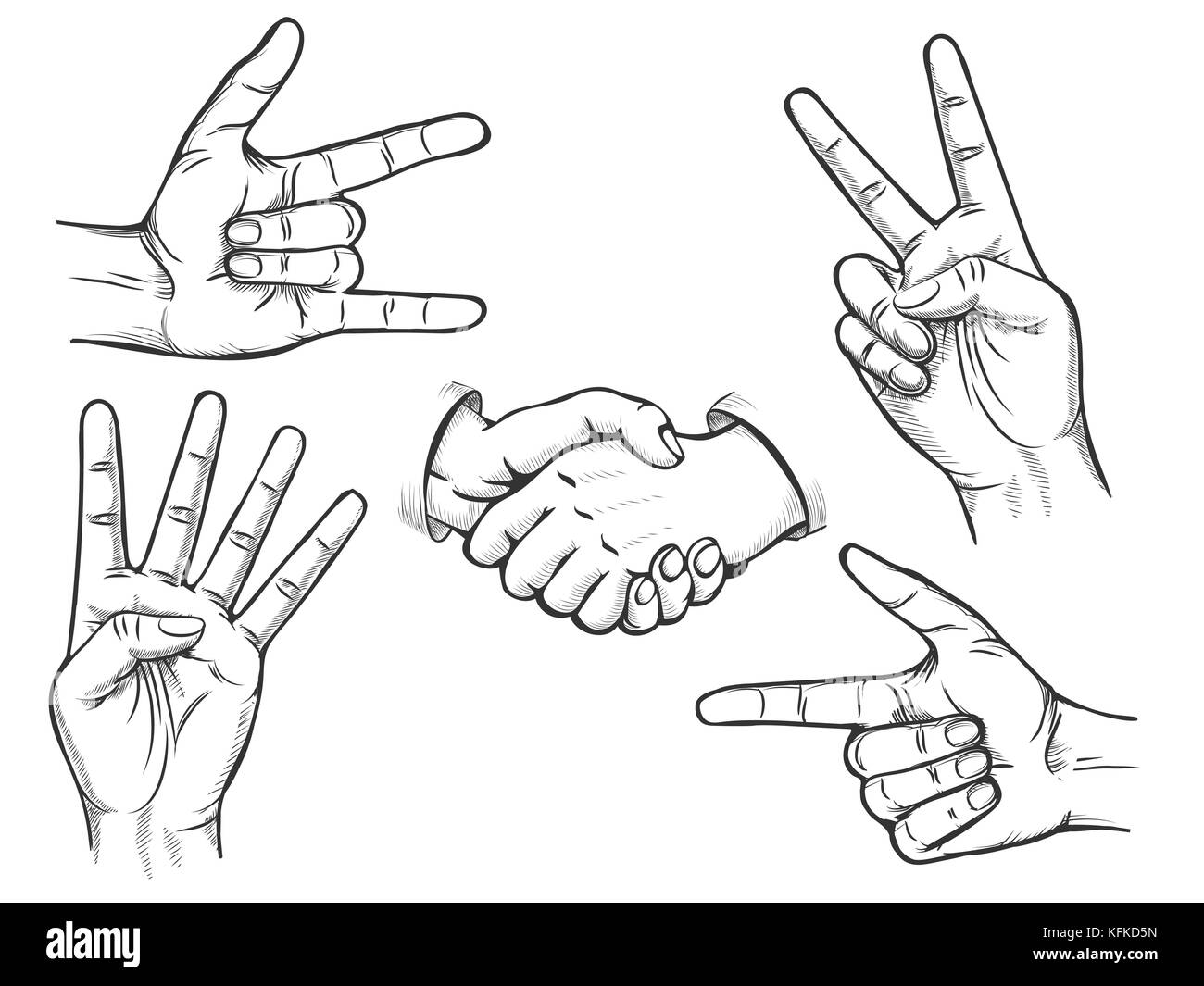 Satz von Hand gezeichnet Gesten. Handzeichen Vector Illustration Stock Vektor