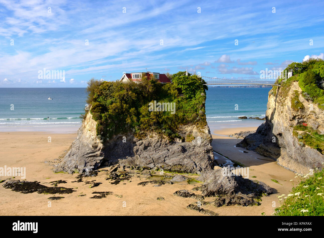 Die Insel, den Towan Strand, Newquay, Cornwall, England, Großbritannien Stockfoto