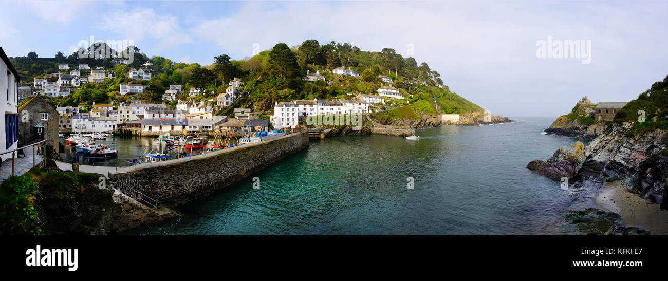 Fischereihafen und Hafen Mauer, Polperro, Cornwall, England, Großbritannien Stockfoto