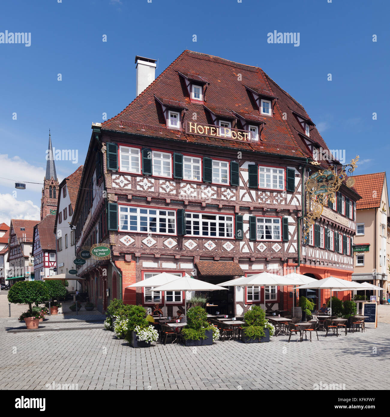 Historisches Fachwerkhaus Hotel Post, Nagold, Schwarzwald, Baden-Württemberg, Deutschland Stockfoto