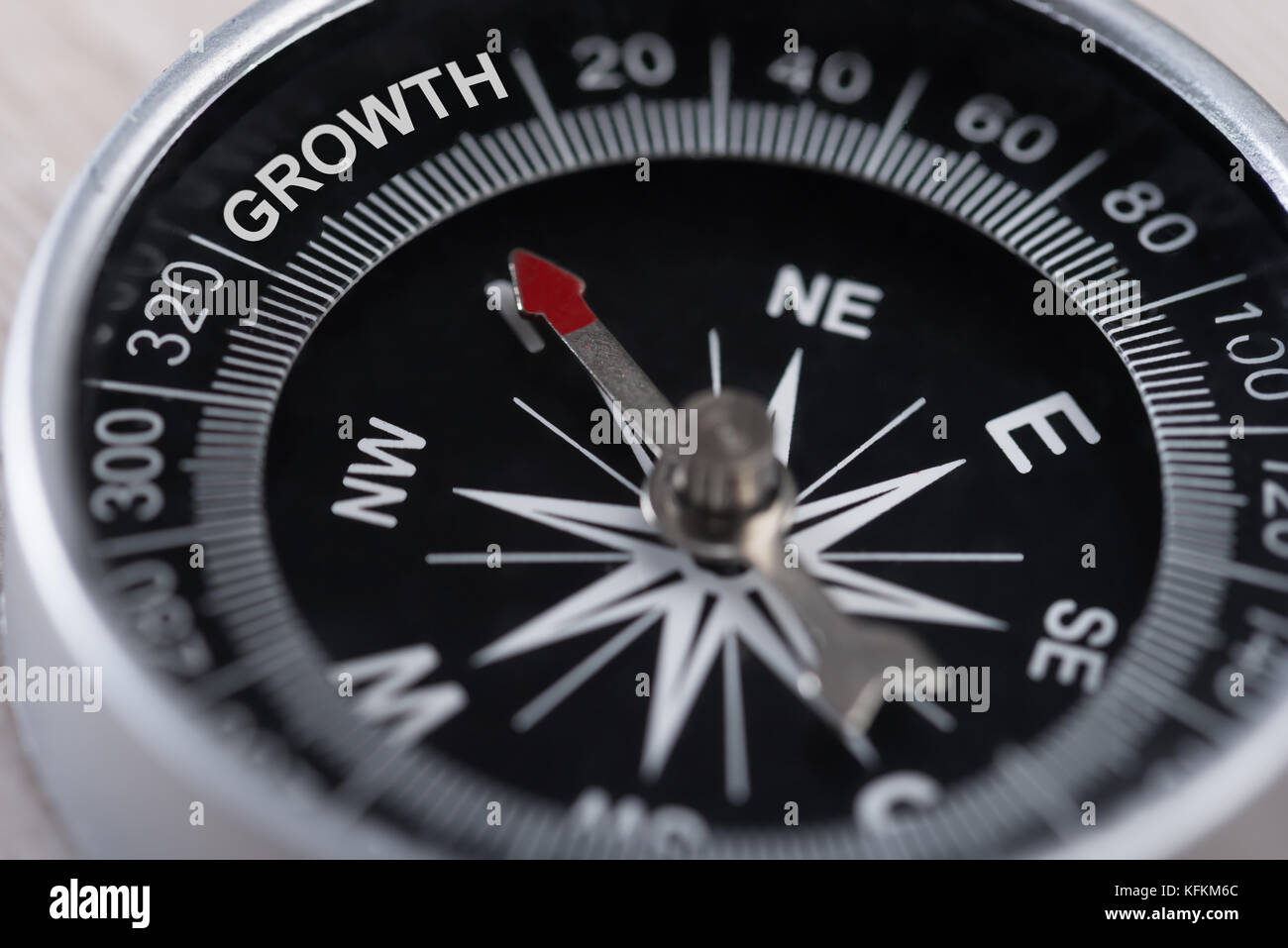 Nahaufnahme der Kompass zeigt Wachstum. Das Wachstum des Unternehmens Konzept Stockfoto