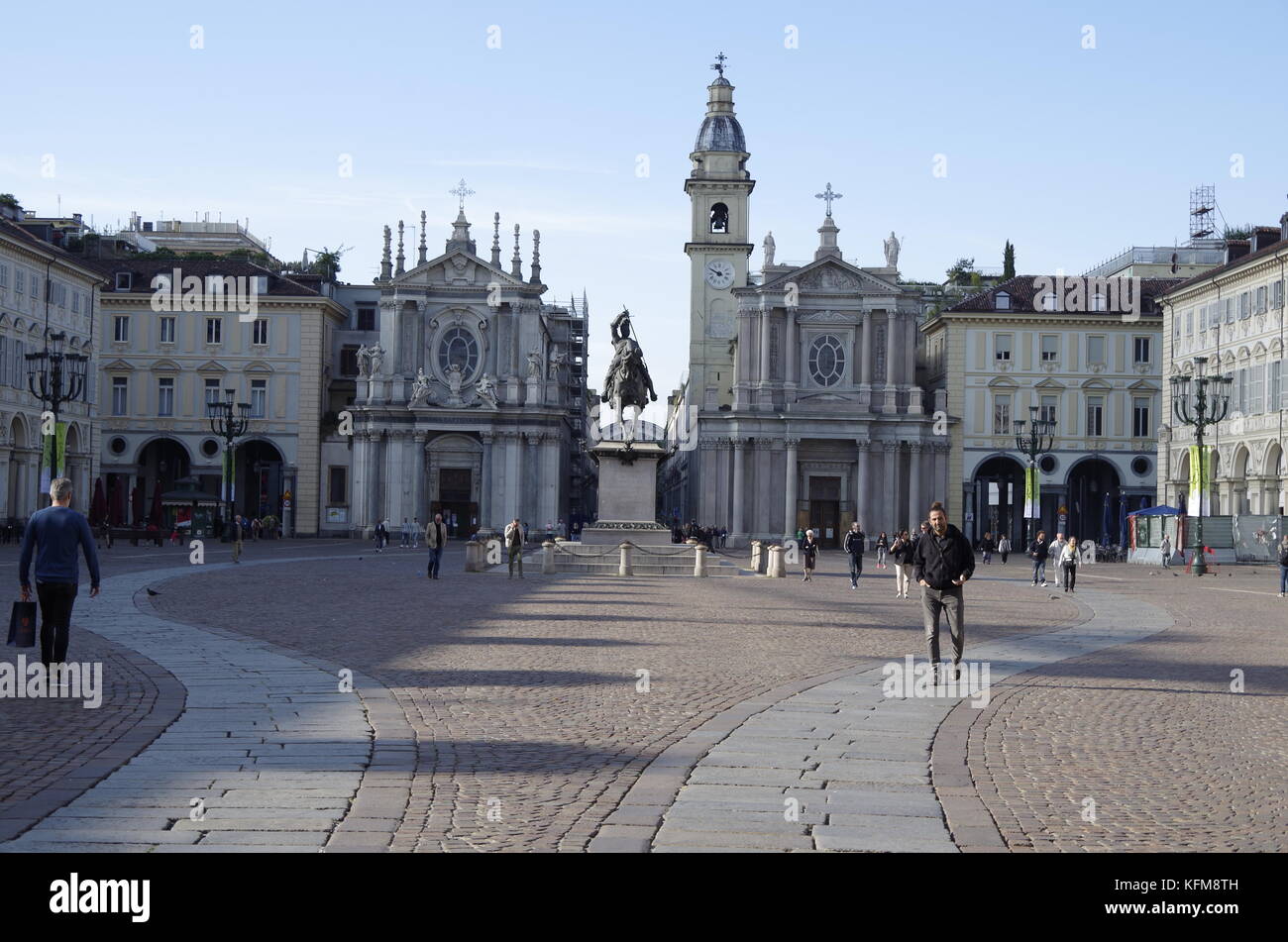 Am frühen Morgen auf der Piazza S. Carlo, Turin, Italien Stockfoto