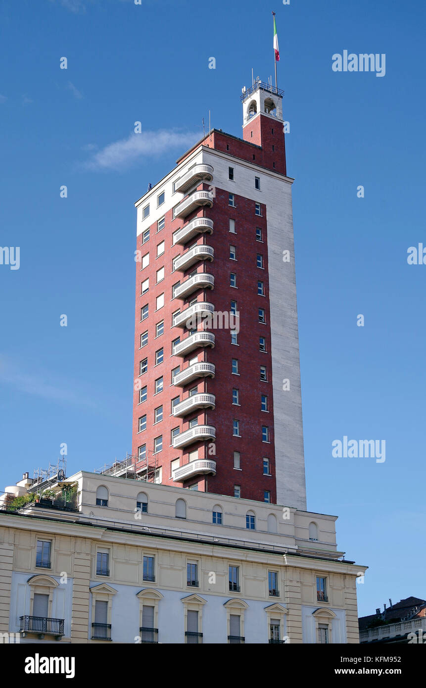 Torre Littoria oder Grattacielo Reale Mutua, Meisterwerk des "Rationalismus" Architektur in Turin, Italien Stockfoto