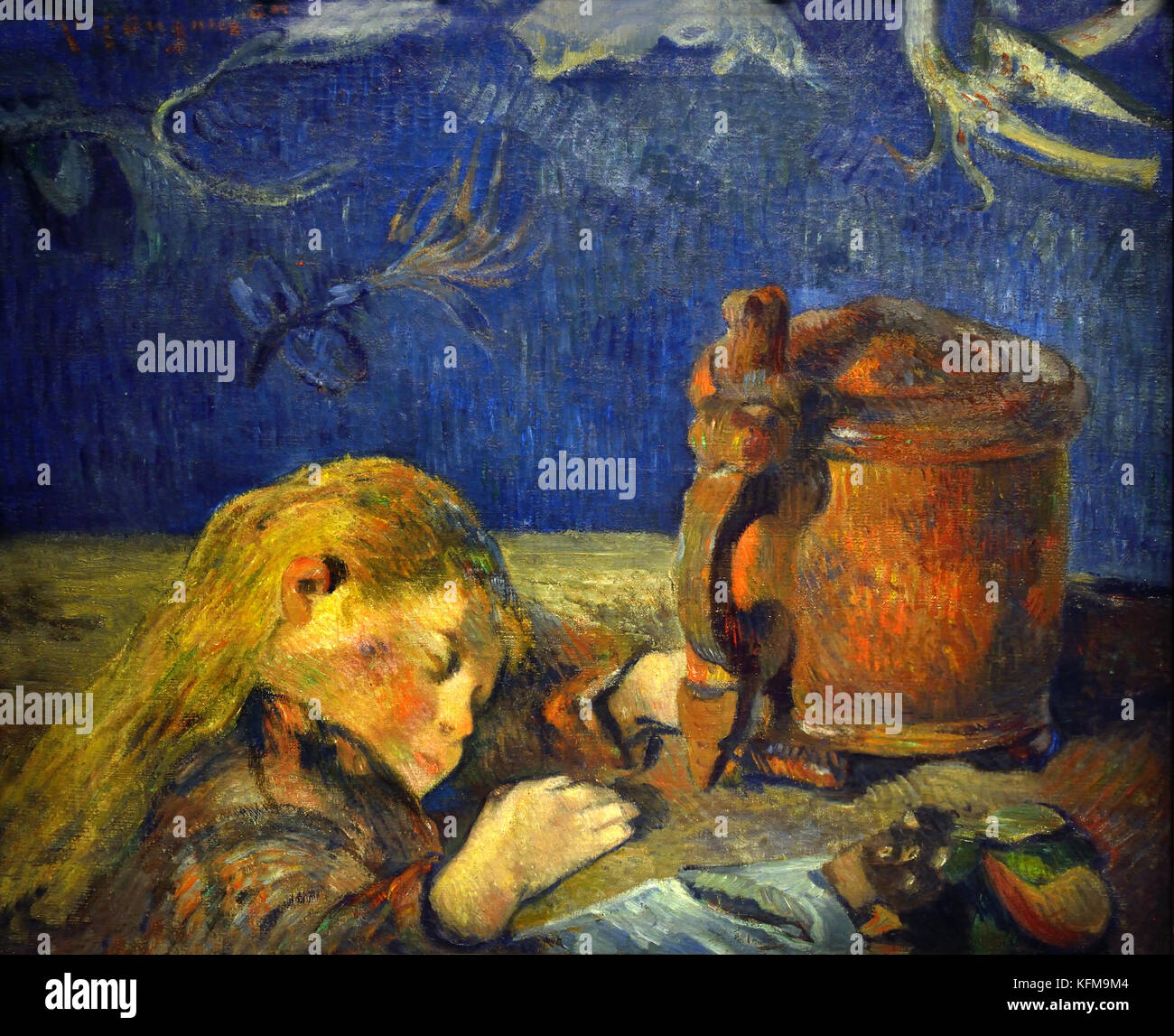 Schlafende Kind-Enfant Endormi 1884 Paul Gauguin - Eugène Henri Paul Gauguin 1848 - 1903 eine französische wurde post-impressionistischen Künstler, Frankreich. (Gestorben ,8 Mai 1903, Atuona, Marquesas Islands, Französisch-Polynesien) Maler, Bildhauer. Stockfoto