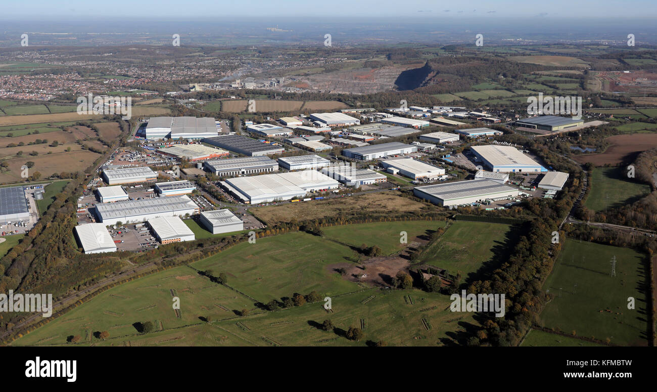 Luftaufnahme von Bardon Hill Industrial Estate, Coalville, Leicestershire, Großbritannien Stockfoto