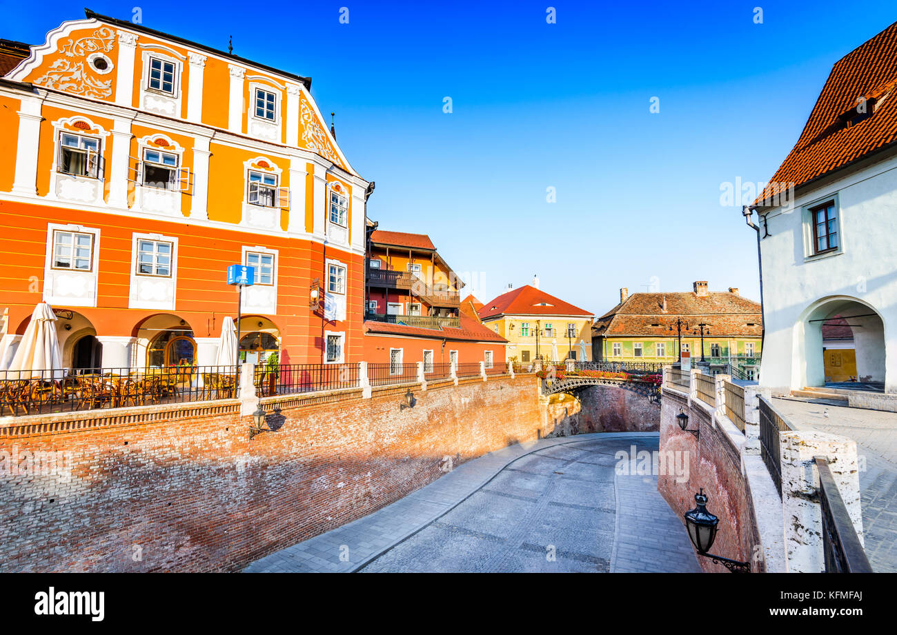 Sibiu, Rumänien - die Lügenbrücke, im alten Stadtzentrum von Transsilvanien sächsische Stadt. Stockfoto