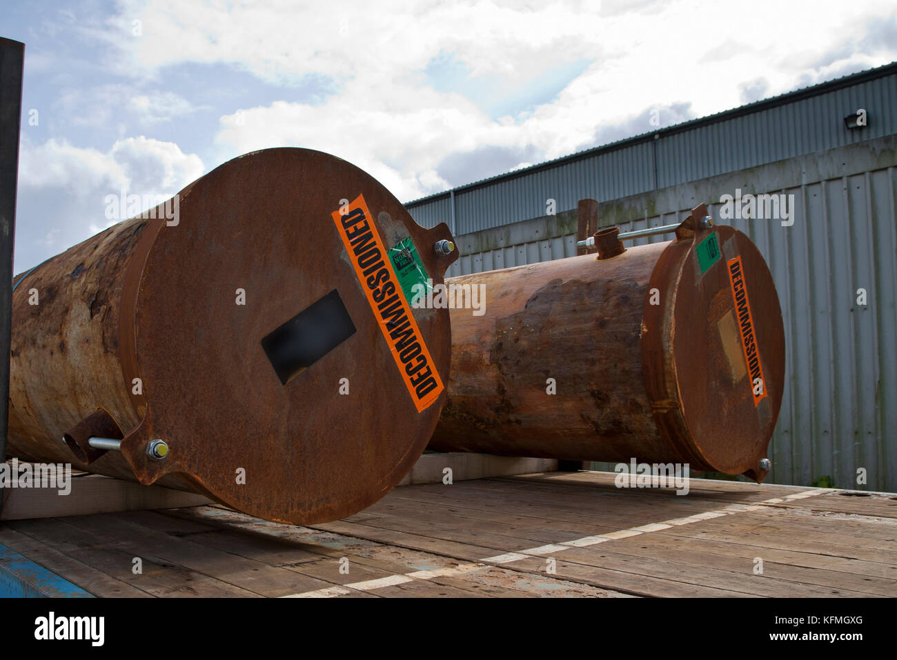 Stillgelegten Abschnitte in der Nordsee Öl- und Gasindustrie Norfolk Metallplatz in Großbritannien geliefert von ARR Craib Transport verwendet wird. Stockfoto