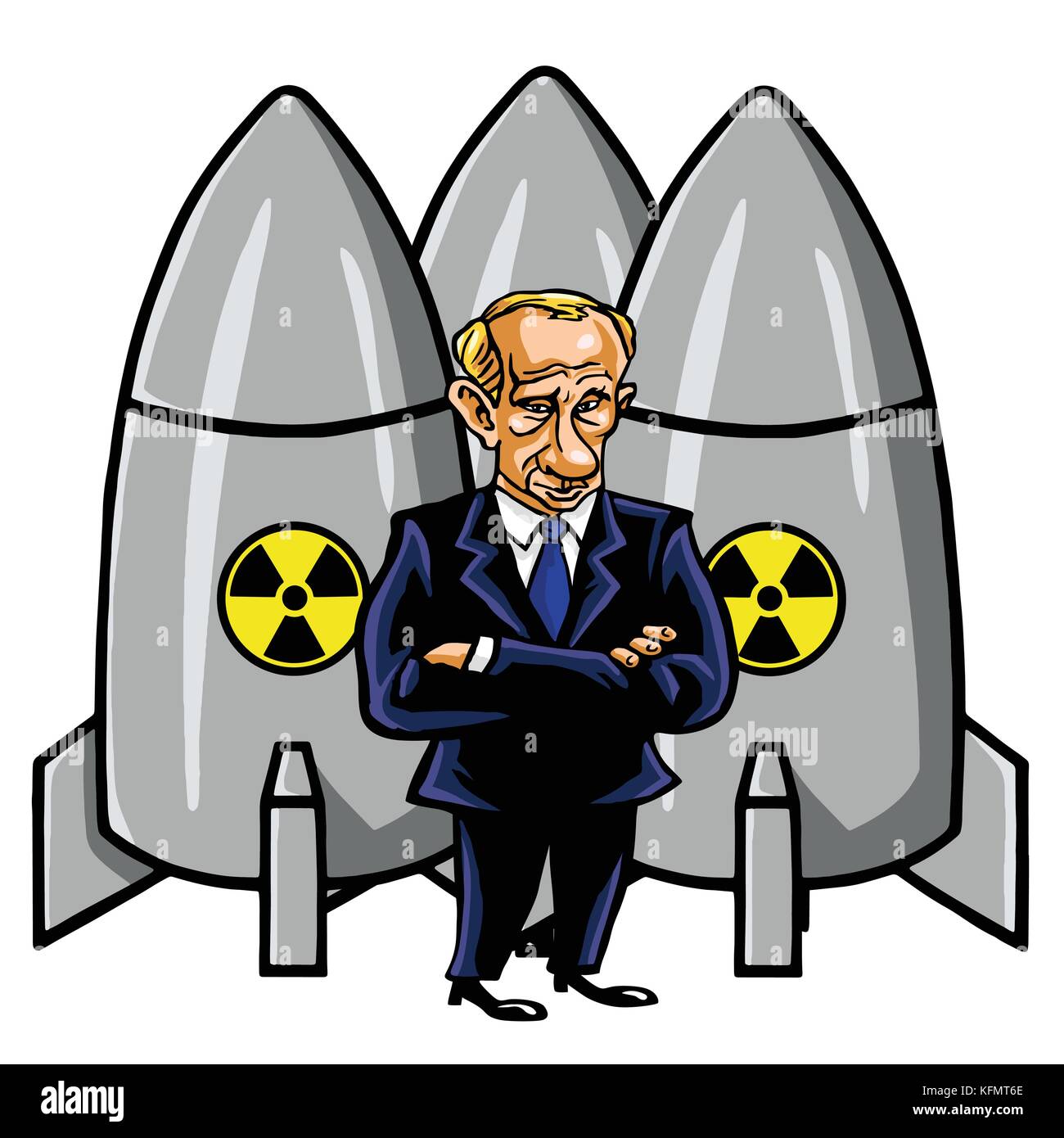 Wladimir Putin Karikatur mit nuklearen Raketen. Vector Illustration. 31. Oktober 2017 Stock Vektor