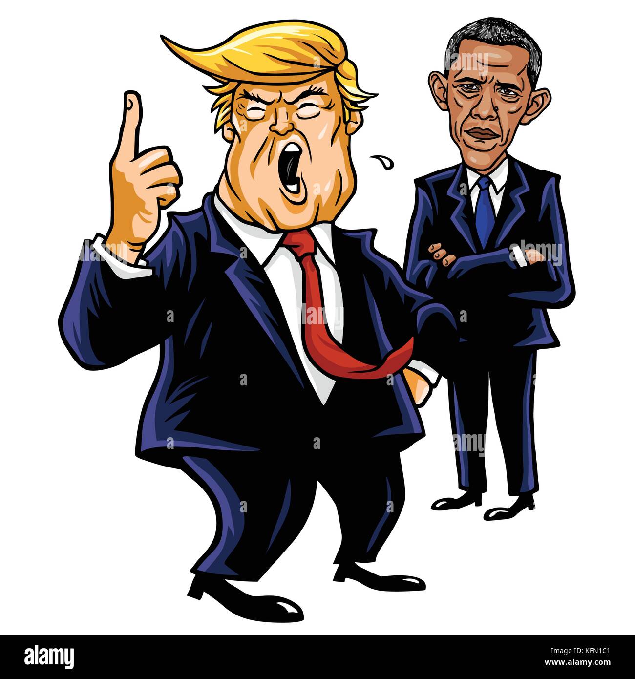 Donald Trump und Barack Obama. cartoon Karikatur Vector Illustration Zeichnung. Am 1. November 2017 Stock Vektor