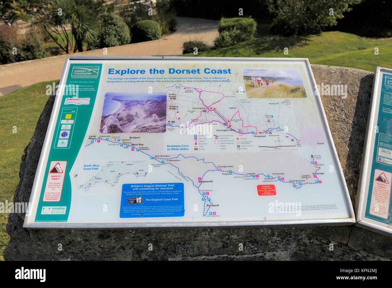 Erkunden Sie die Küste von Dorset Touristische Karte Stockfoto