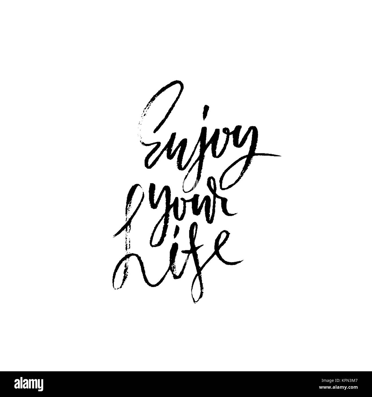 Genießen Sie Ihr Leben. Inspirierende und motivierende Angebot. Handbemalte trockenen Pinsel Schriftzug. handschriftliche Moderne Typografie. Vector Illustration. Stock Vektor