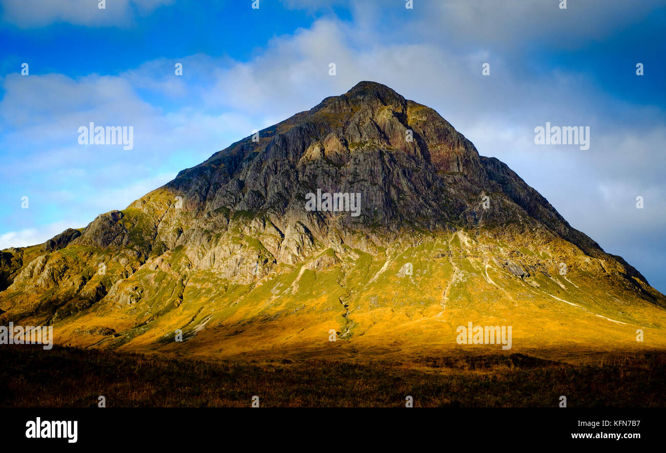 Erstes Licht auf Buchaille Etive Mor, Glen Etive, Highlands von Schottland Stockfoto