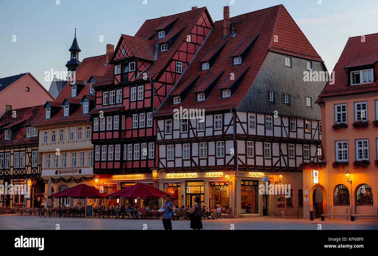 Welterbestadt Quedlinburg historischer Marktplatz bei Nacht Stockfoto