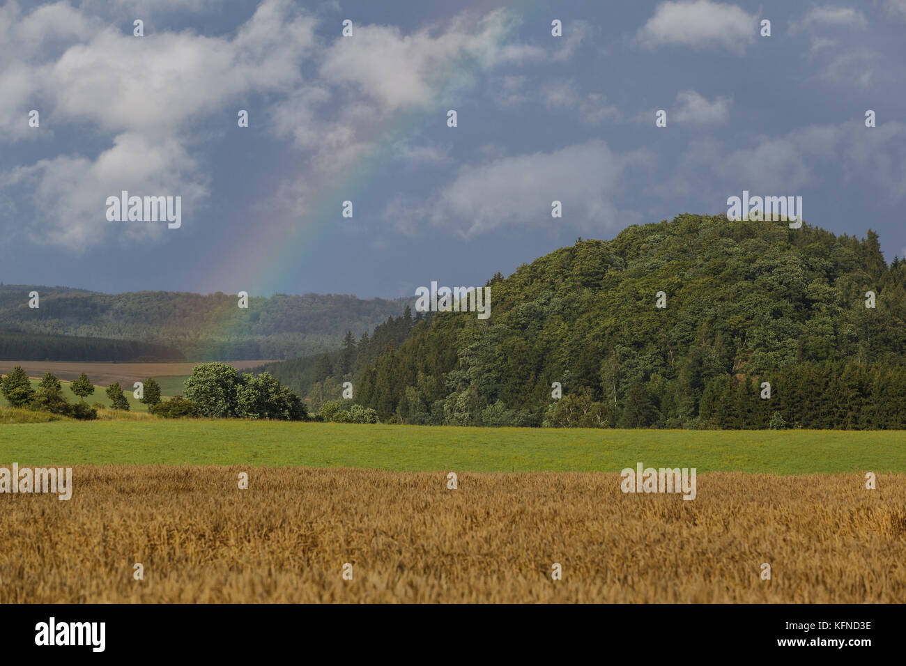 Harz Landschaftsaufnahme mit Regenbogen Stockfoto