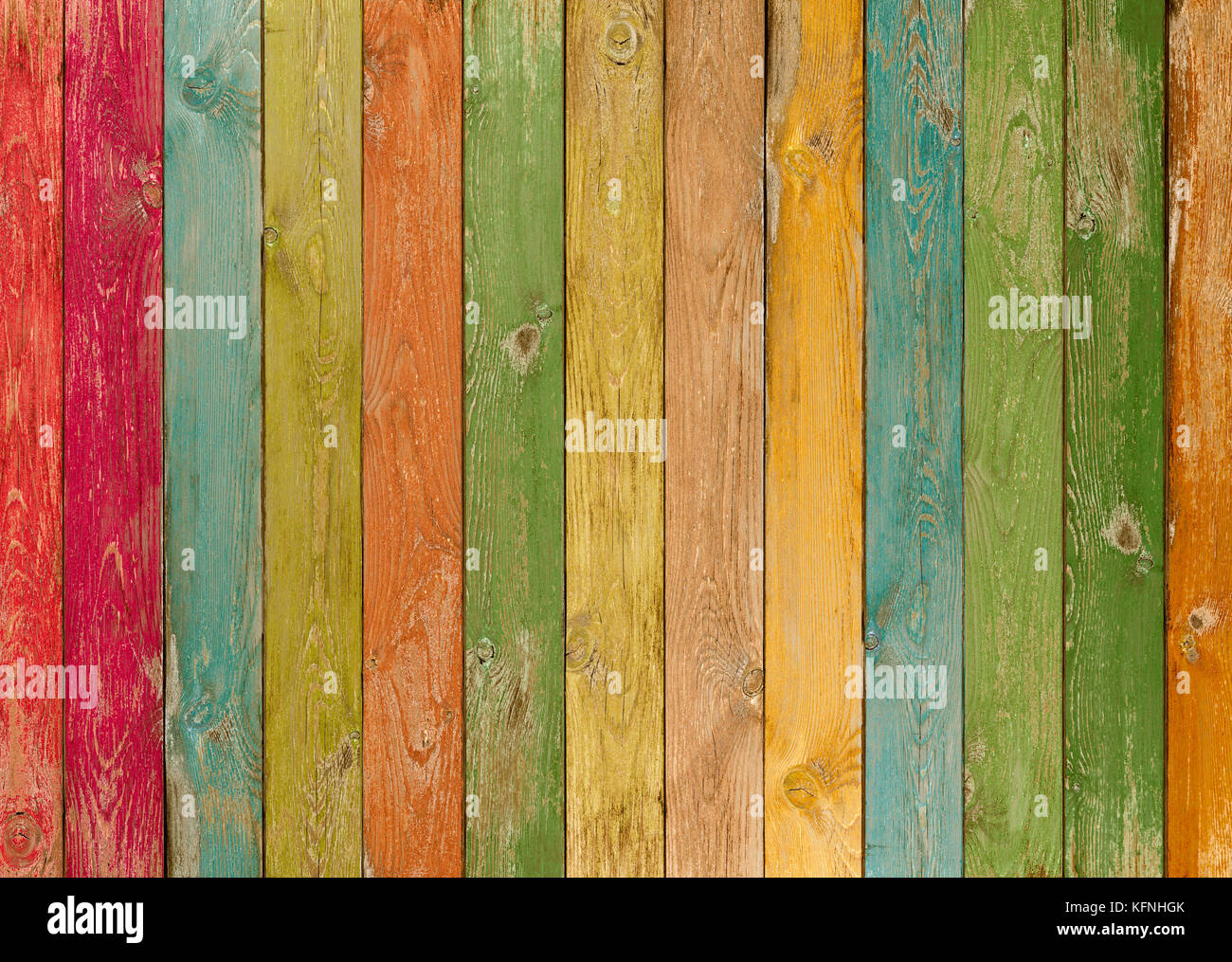 Leuchtend bunte Holzplanken Textur oder Hintergrund Stockfoto