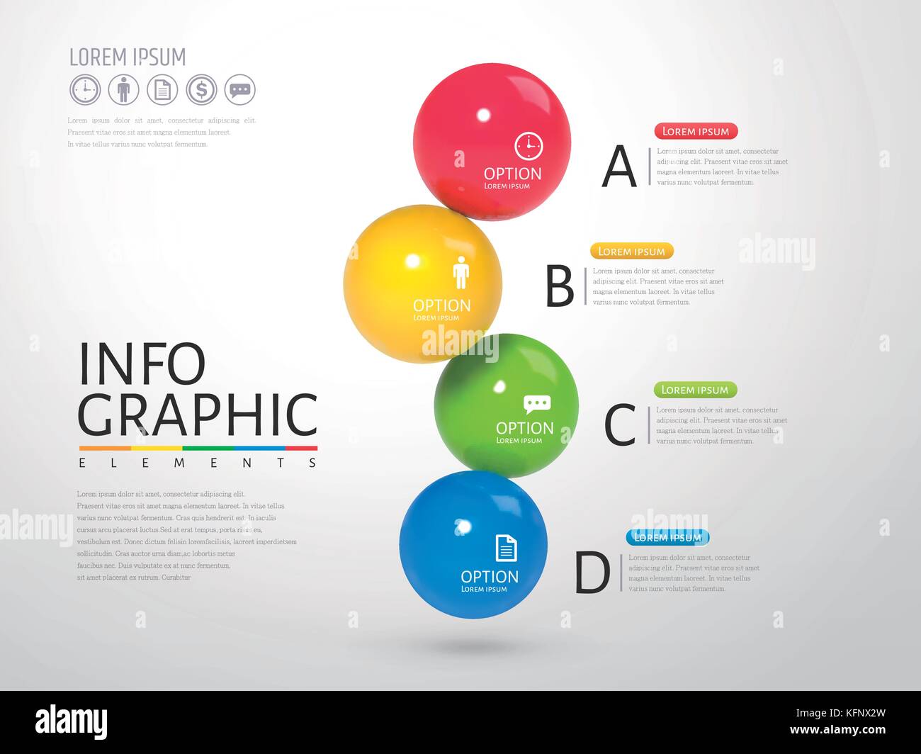 3d-Kugel Infografik, Kunststoff Textur glänzend Textur Kugeln mit unterschiedlichen Farben, in 3D-Darstellung Stock Vektor