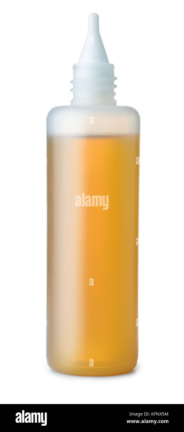 Kunststoff Flasche Spindel öl auf weißen isoliert Stockfoto