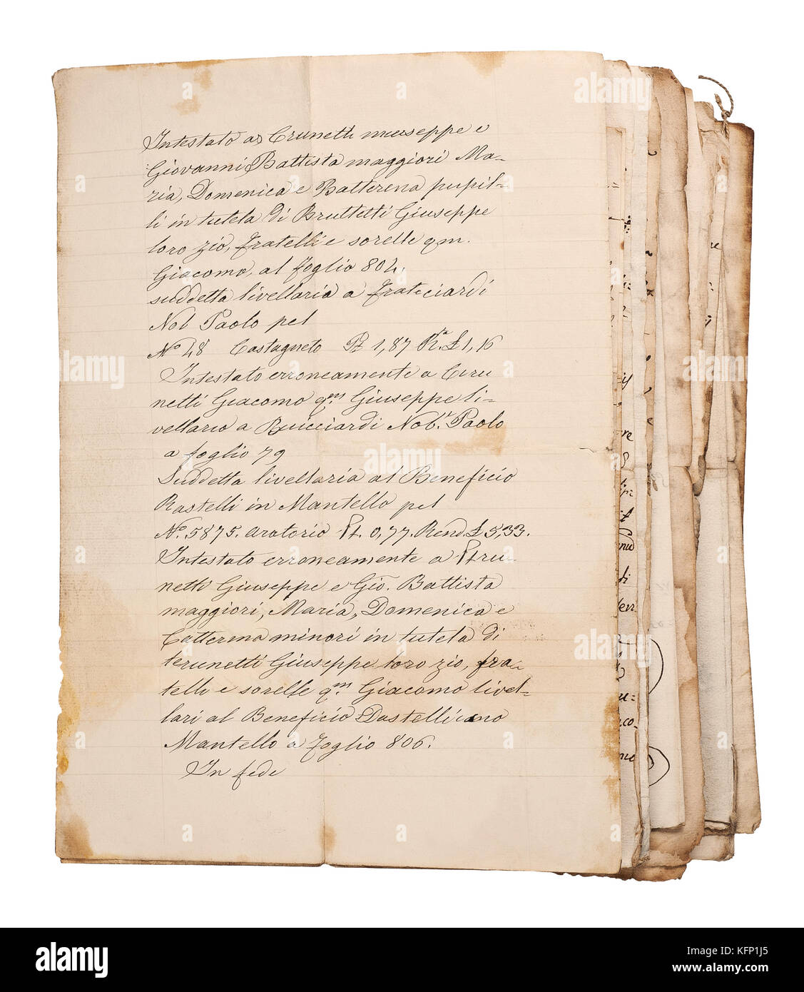 Alte Handschriften isoliert auf weißem Stockfoto